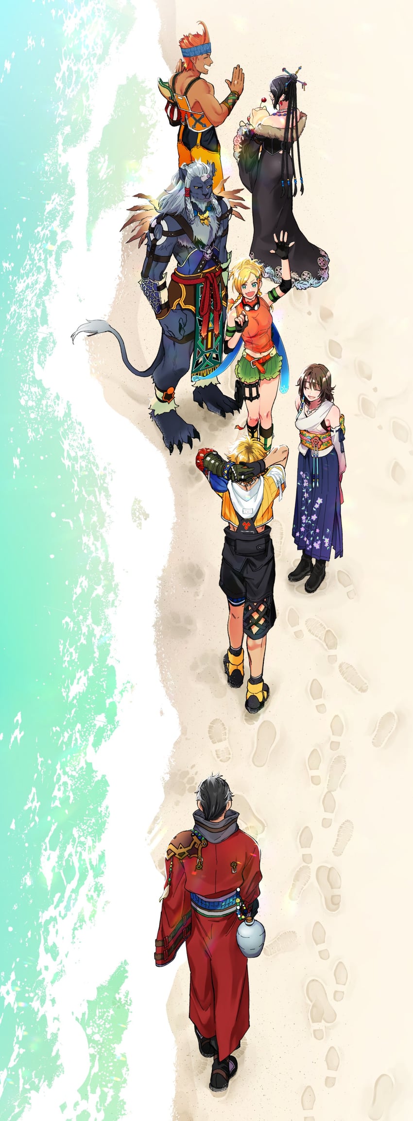 moogle, yuna, tidus, rikku, lulu, and 3 more (final fantasy and 1 more) drawn by chasyumori