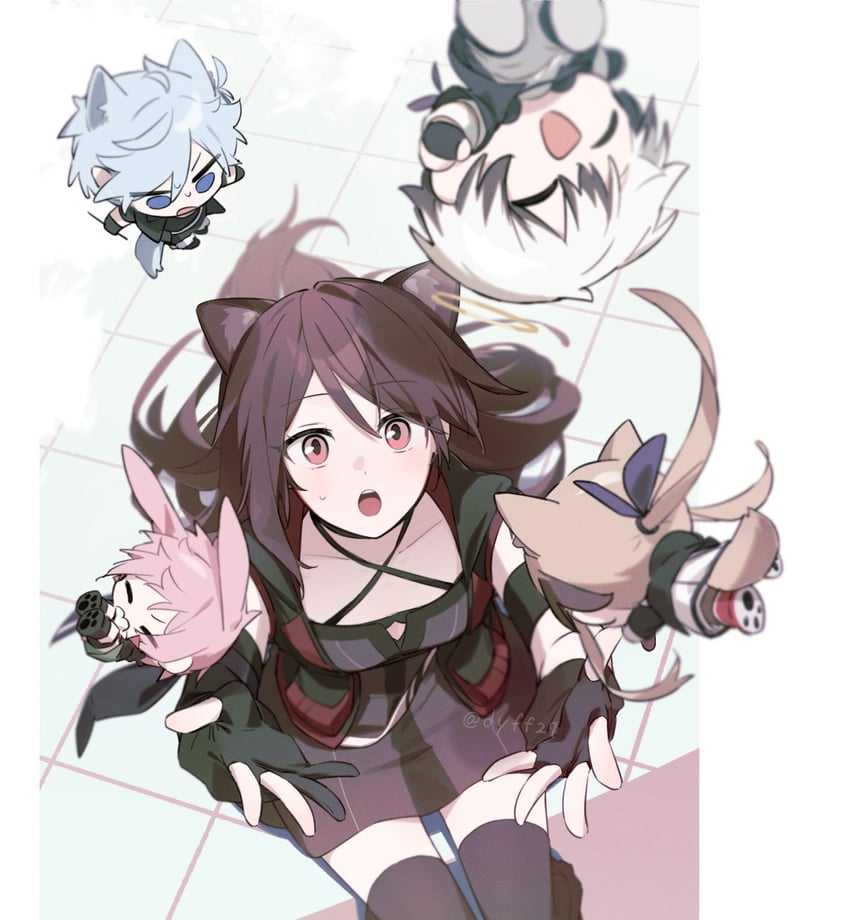 ansel, cardigan, melantha, adnachiel, and steward (arknights) drawn by odjikasu