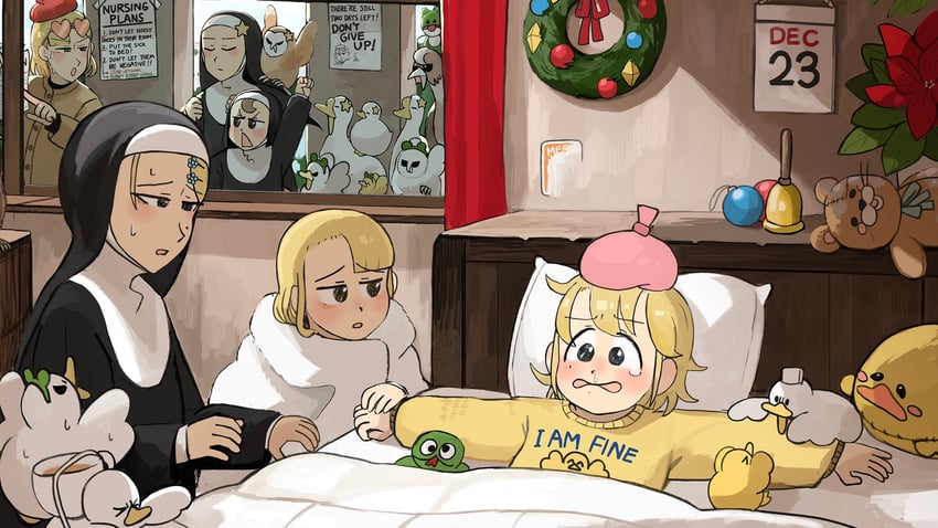 clumsy nun, froggy nun, spicy nun, strict nun, star nun, and 1 more (little nuns) drawn by diva_(hyxpk)