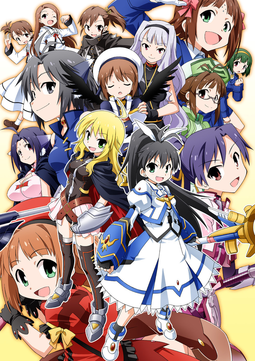 fate testarossa, takamachi nanoha, hoshii miki, kisaragi chihaya, amami haruka, and 23 more (idolmaster and 4 more) drawn by akou_roushi