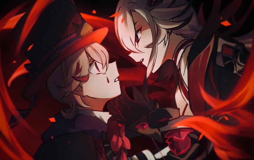 lyney and arlecchino (genshin impact) drawn by nekorin_chu