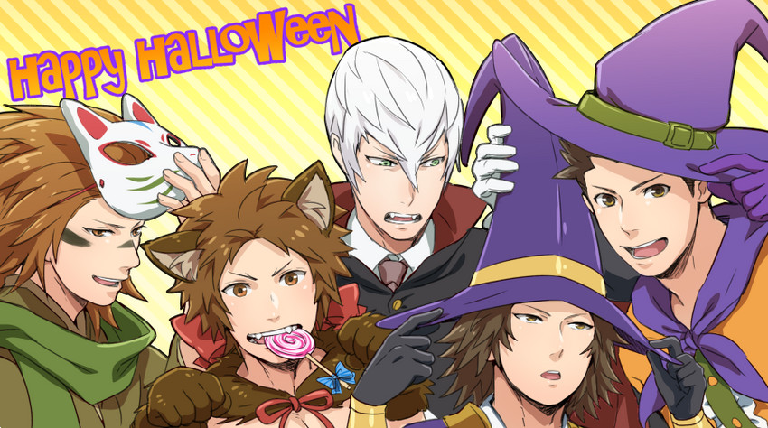 sanada yukimura, mouri motonari, ishida mitsunari, tokugawa ieyasu, and sarutobi sasuke (sengoku basara) drawn by jigoku_meguri