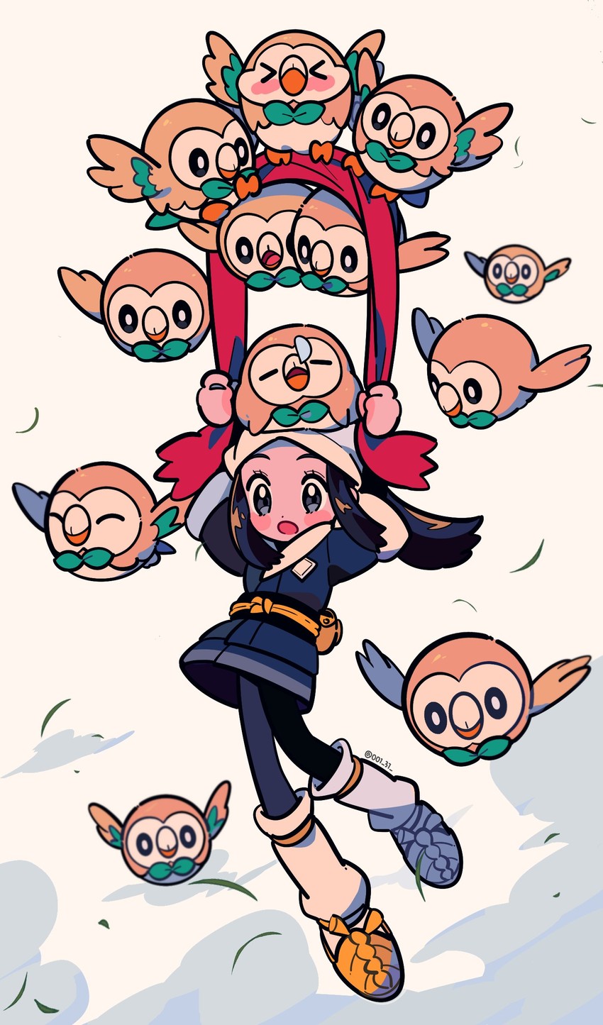 akari and rowlet (pokemon and 2 more) drawn by chueog