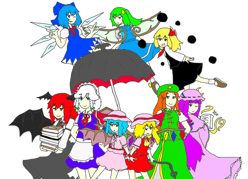remilia scarlet, flandre scarlet, izayoi sakuya, cirno, patchouli knowledge, and 4 more (touhou and 1 more) drawn by andani