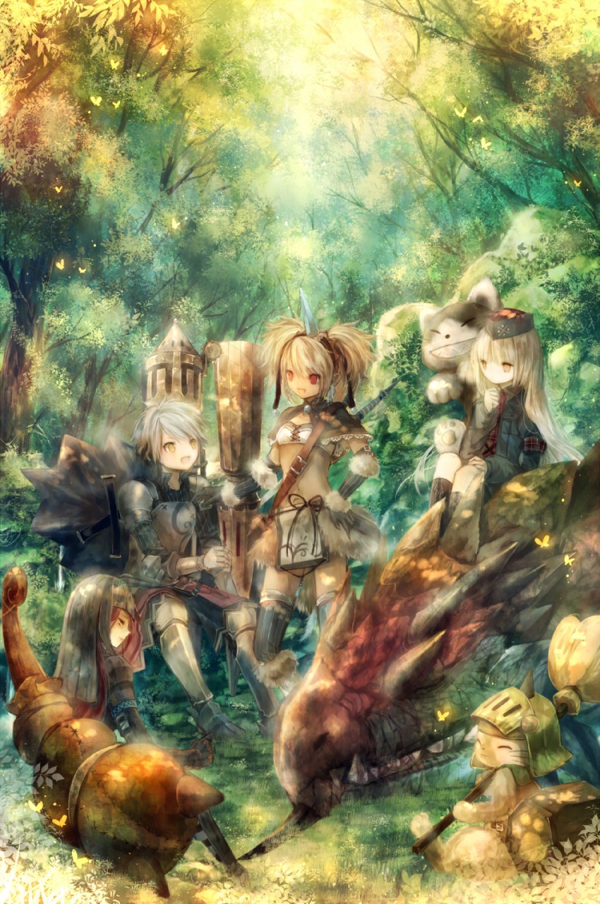 monster hunter, player palico, and rathalos (monster hunter) drawn by onineko