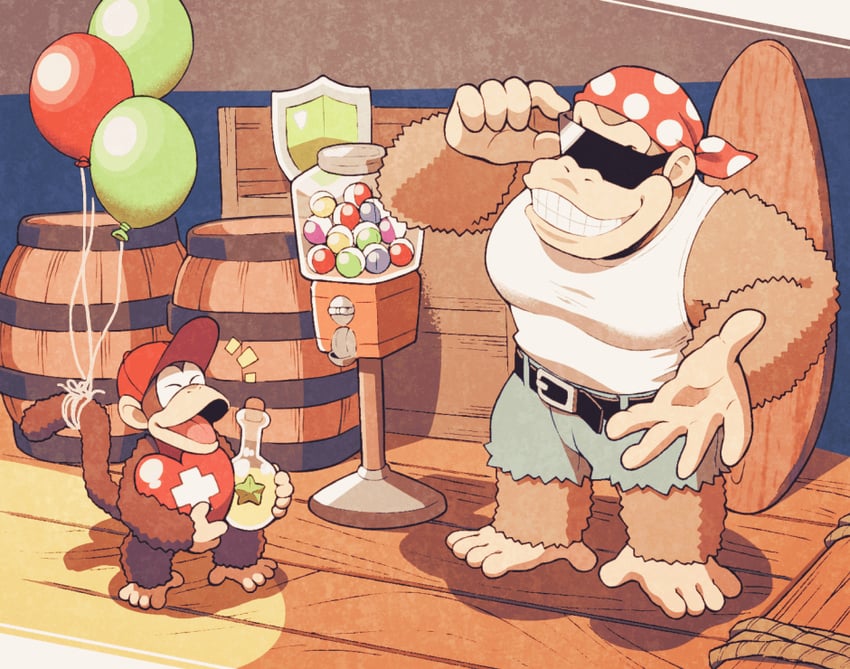 diddy kong and funky kong (donkey kong and 1 more) drawn by minashirazu