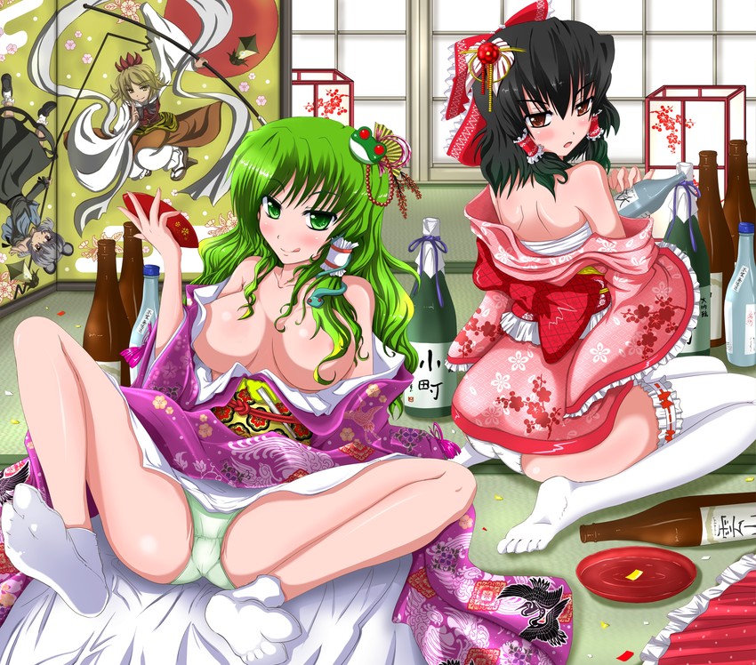 hakurei reimu, kochiya sanae, nazrin, and toramaru shou (touhou) drawn by kado