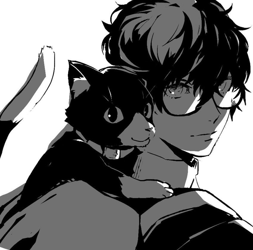 amamiya ren and morgana (persona and 1 more) drawn by tachiniji