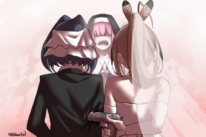 mori calliope, ouro kronii, and nanashi mumei (hololive and 1 more) drawn by bidortw