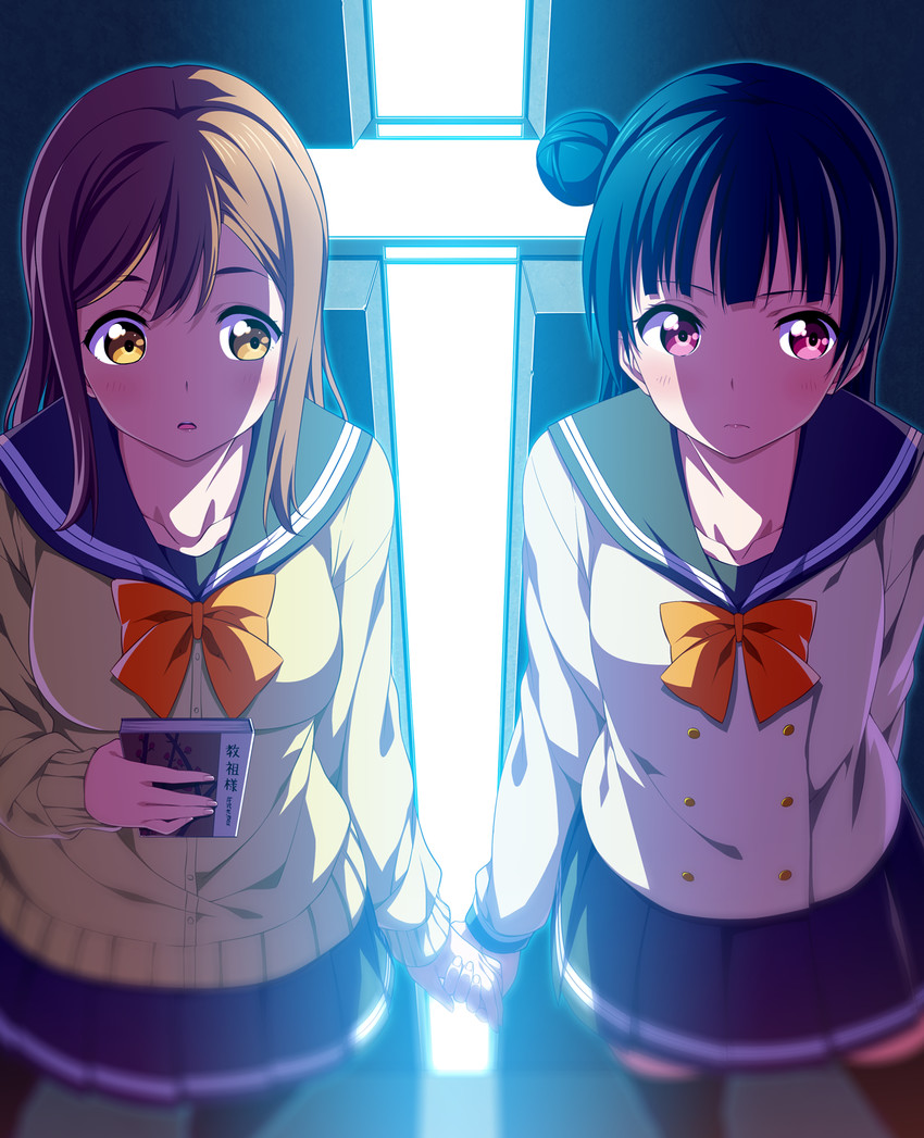 tsushima yoshiko and kunikida hanamaru (love live! and 1 more) drawn by 2c=galore