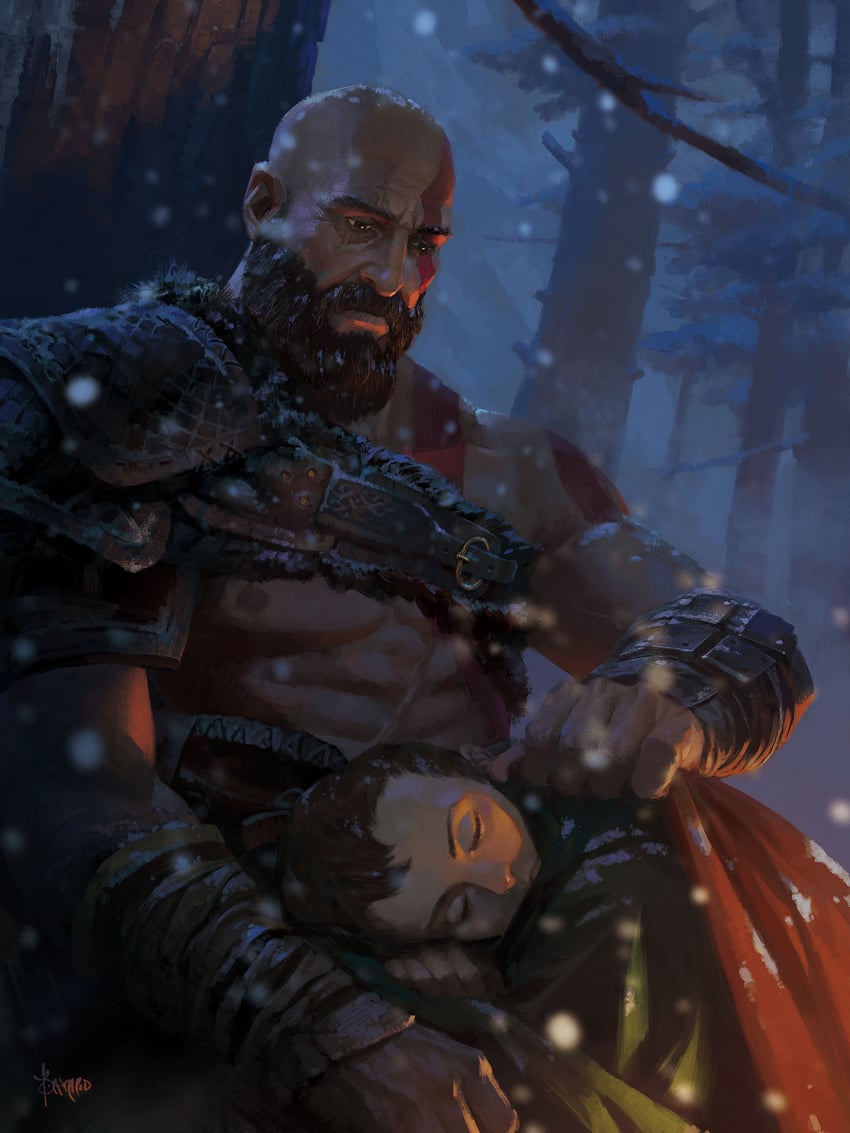 kratos and atreus (god of war and 1 more) drawn by bayard_wu