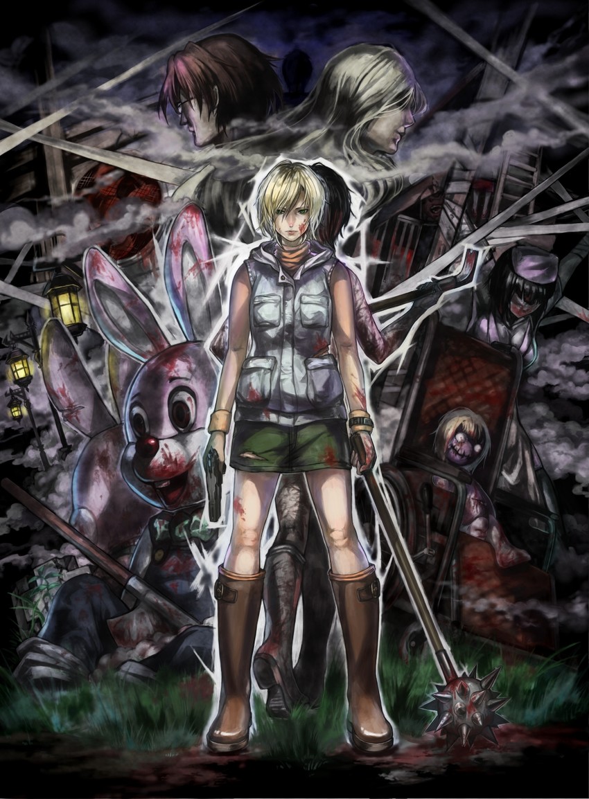heather mason, robbie the rabbit, alessa gillespie, claudia wolf, nurse, and 1 more (silent hill and 1 more) drawn by dero_(eka56921)