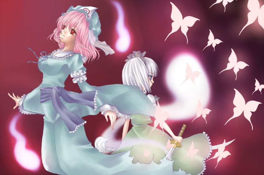 konpaku youmu and saigyouji yuyuko (touhou) drawn by kayu_(m63ky86)