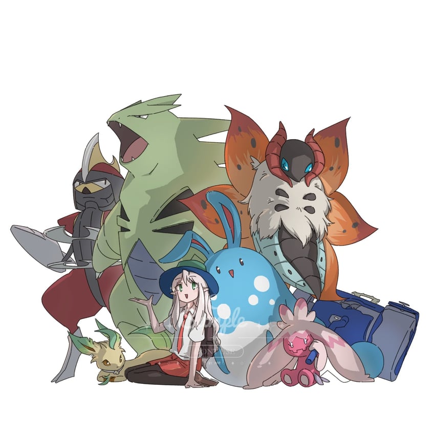 leafeon, azumarill, tinkaton, tyranitar, bisharp, and 1 more (pokemon and 1 more) drawn by robinlovesop