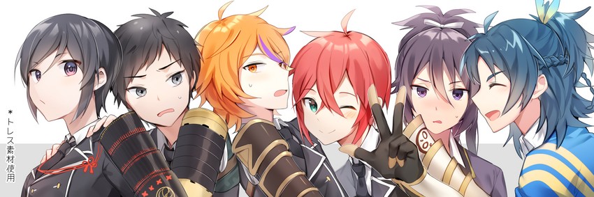 yagen toushirou, atsushi toushirou, taikogane sadamune, gotou toushirou, shinano toushirou, and 1 more (touken ranbu) drawn by yuhi_(hssh_6)