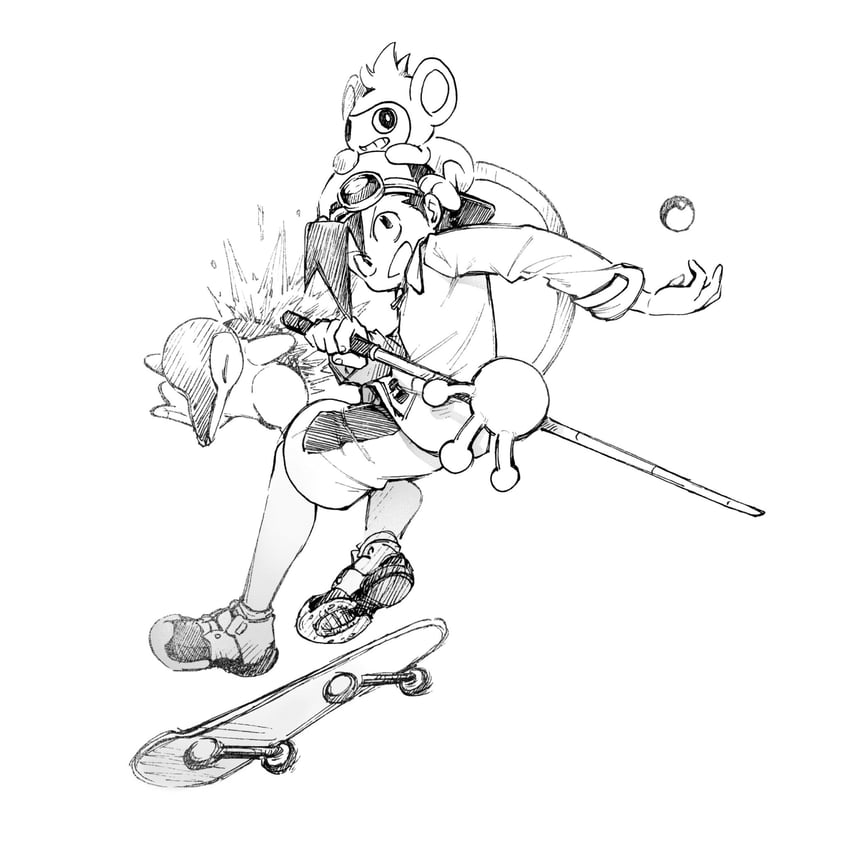 ethan, cyndaquil, and aipom (pokemon and 1 more) drawn by tan_carbonnn