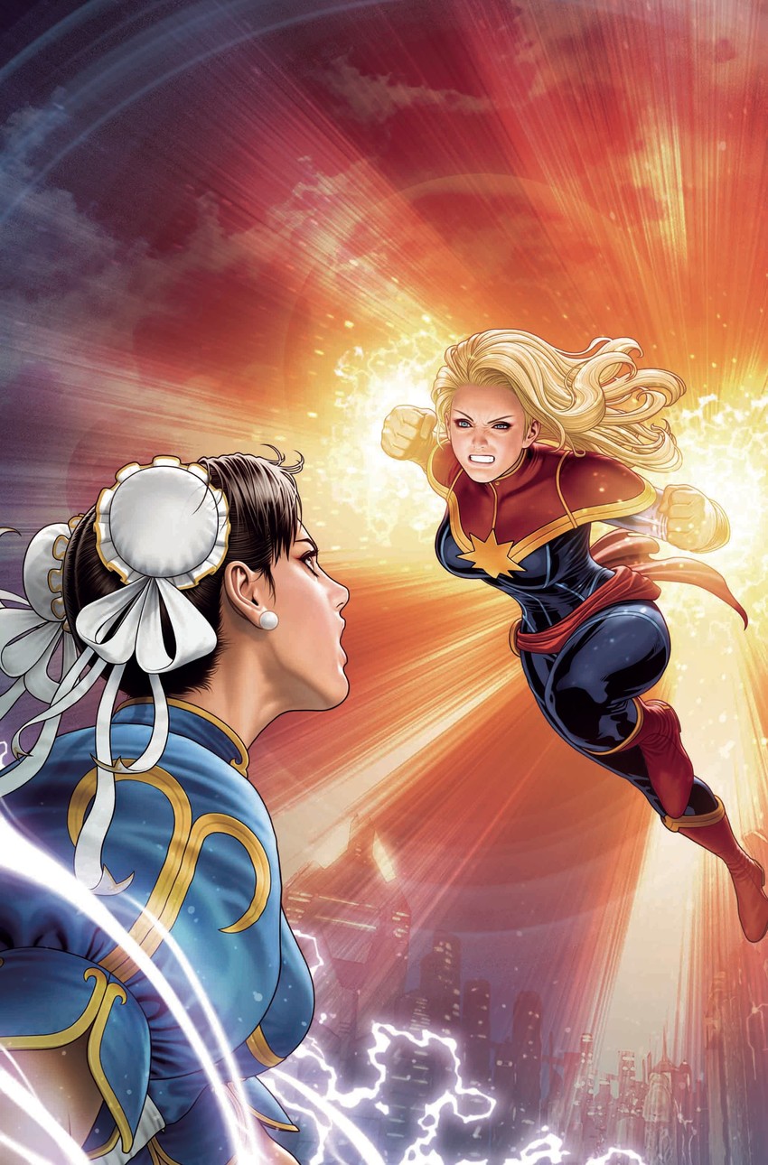 chun-li, carol danvers, and captain marvel (street fighter and 3 more) drawn by mori_toshiaki
