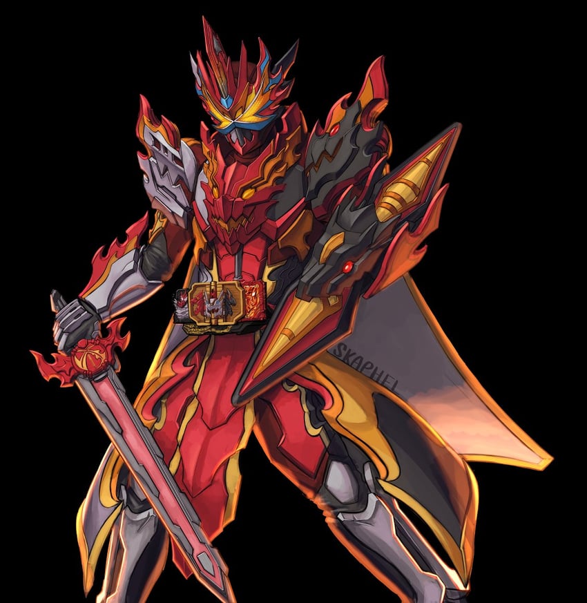 kamen rider saber and kamen rider saber emotional dragon (kamen rider and 1 more) drawn by skaphel