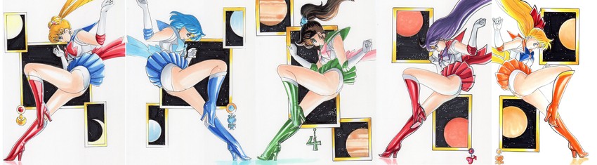 tsukino usagi, sailor moon, mizuno ami, aino minako, hino rei, and 5 more (bishoujo senshi sailor moon) drawn by hayami_jin