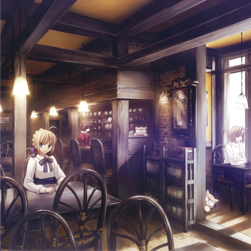 artoria pendragon, saber, arcueid brunestud, ryougi shiki, and neco-arc (fate and 4 more) drawn by takeuchi_takashi