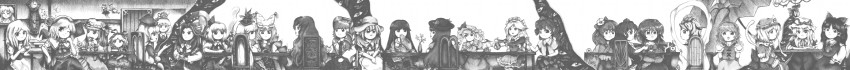hakurei reimu, kirisame marisa, remilia scarlet, izayoi sakuya, kochiya sanae, and 24 more (touhou) drawn by omochi_(nikuyu)