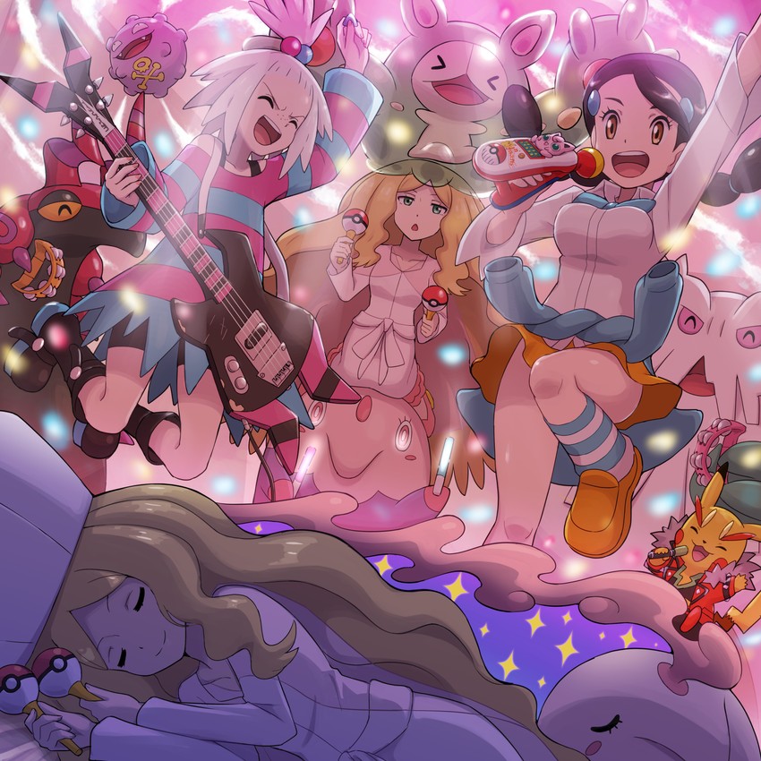 pikachu, roxie, caitlin, reuniclus, scolipede, and 6 more (pokemon and 3 more) drawn by pokemoa