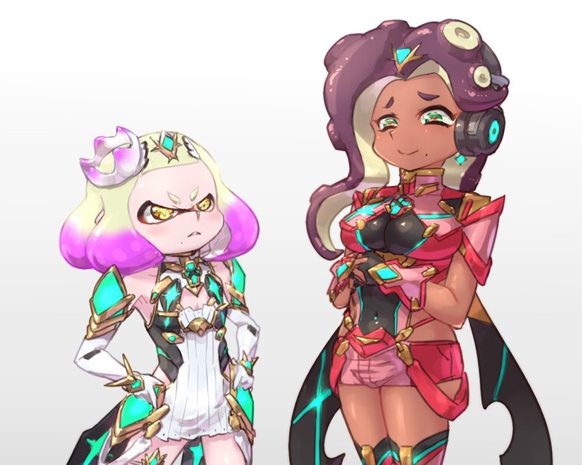 pyra, mythra, marina, and pearl (splatoon and 3 more) drawn by tavn