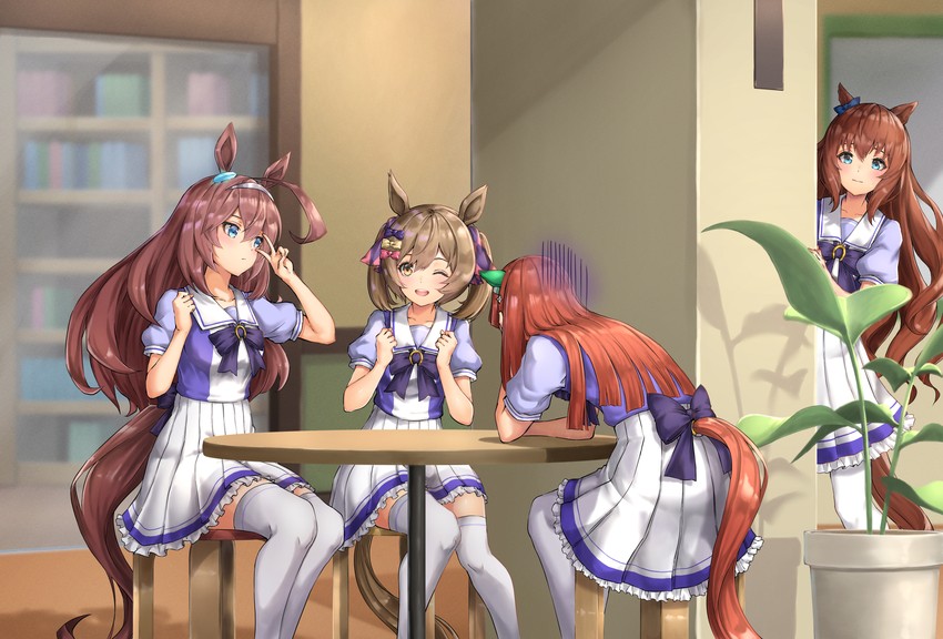 silence suzuka, mihono bourbon, smart falcon, and maruzensky (umamusume) drawn by beruu
