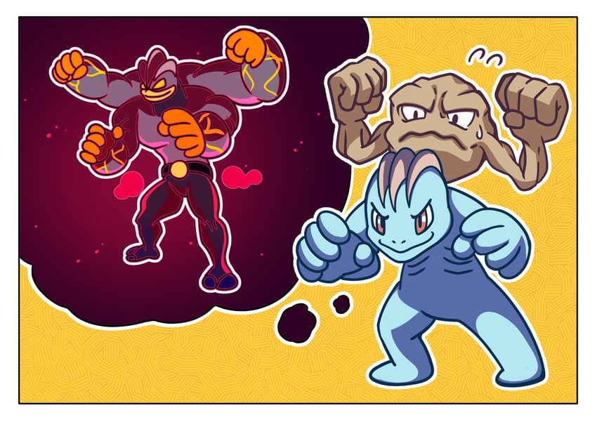 machamp, geodude, machop, and gigantamax machamp (pokemon) drawn by fukidashi_cotton