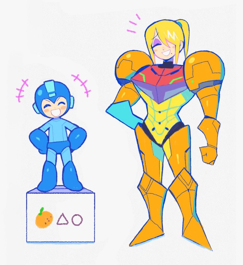 samus aran and mega man (metroid and 1 more) drawn by denaseey