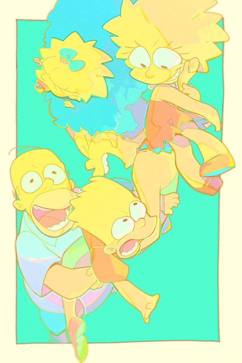 homer simpson, bart simpson, lisa simpson, marge simpson, and maggie simpson (the simpsons) drawn by kinako_(moment)