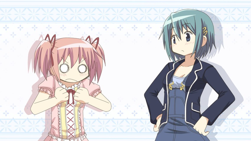 kaname madoka and miki sayaka (mahou shoujo madoka magica) drawn by hangaku