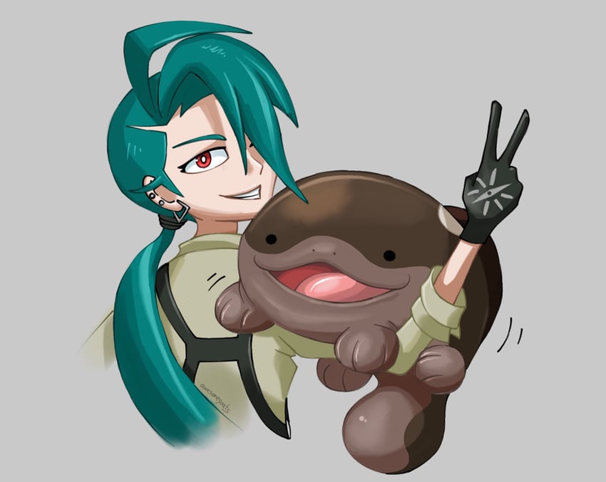 rika and clodsire (pokemon and 1 more) drawn by awesomegoats
