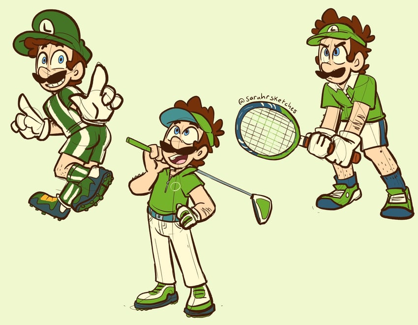 luigi and striker luigi (mario and 4 more) drawn by sarah_sketches