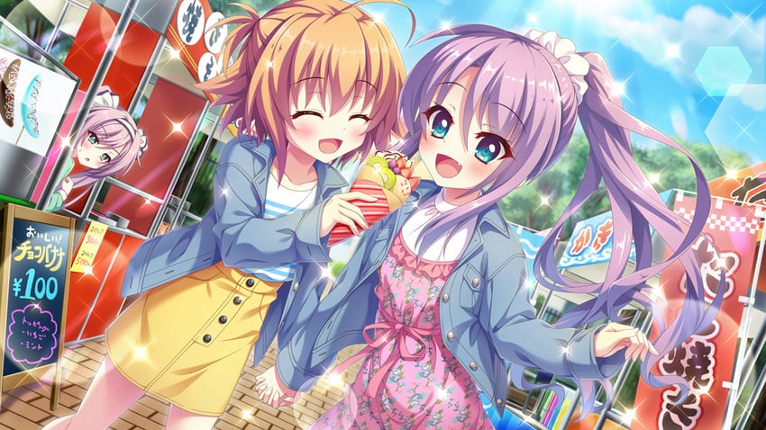 shikimiya mana, tsukisaka sayu, and misaki sango (re:stage!) drawn by izumi_tsubasu