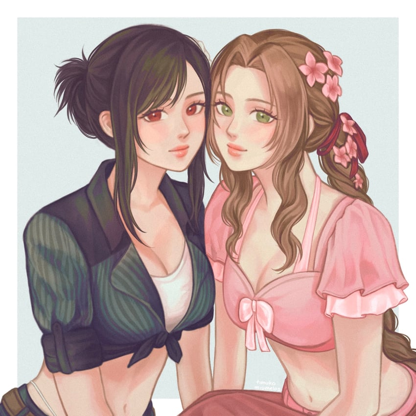 tifa lockhart and aerith gainsborough (final fantasy and 3 more) drawn by hanaflans