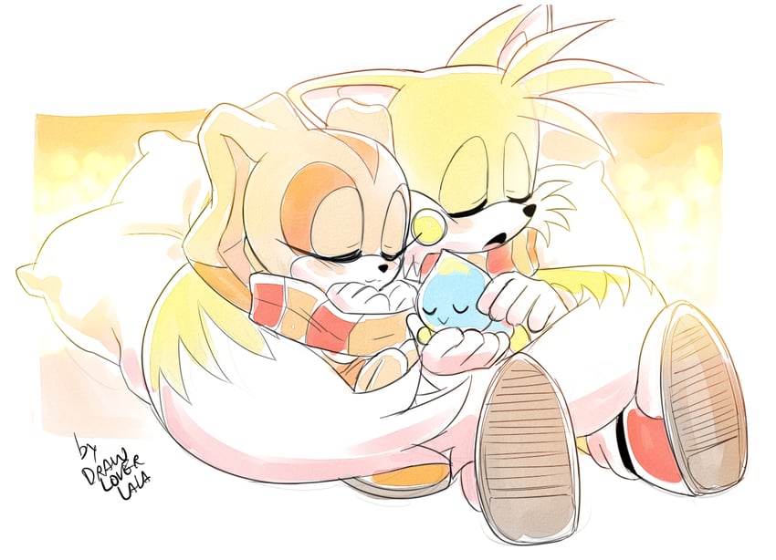 tails, cream the rabbit, neutral chao, and cheese (sonic) drawn by drawloverlala