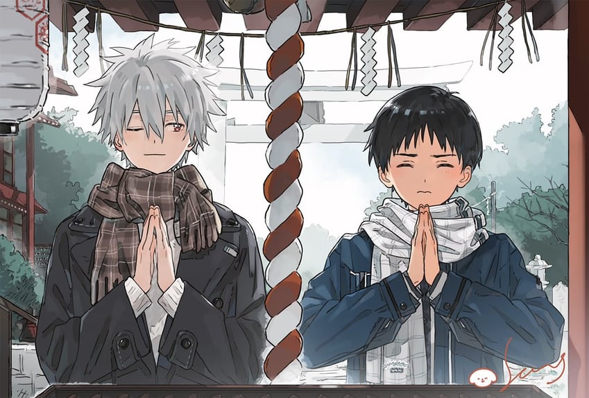 ikari shinji and nagisa kaworu (neon genesis evangelion) drawn by maayamer