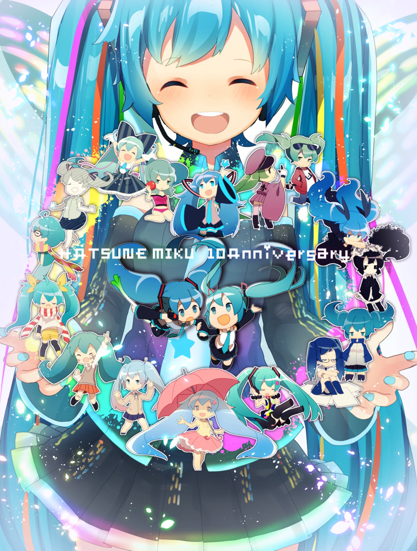 hatsune miku, magical mirai miku, ene, and andromedako (vocaloid and 17 more) drawn by komadori_ui