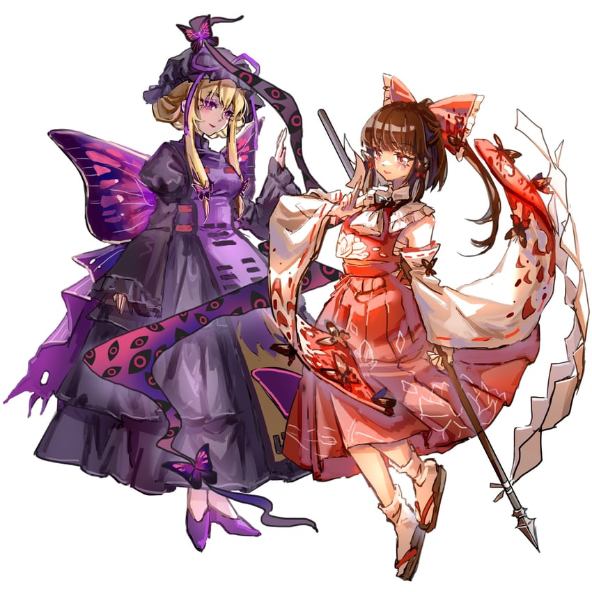 hakurei reimu and yakumo yukari (touhou) drawn by shouxishao_jiuyuan
