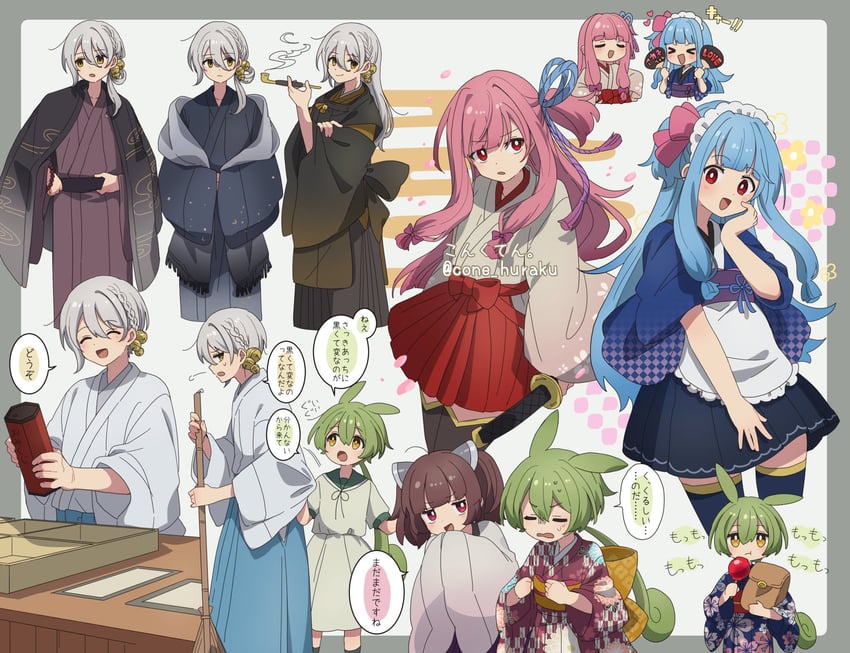 touhoku kiritan, kotonoha akane, kotonoha aoi, zundamon, and iori yuzuru (voiceroid and 1 more) drawn by corn_kuten