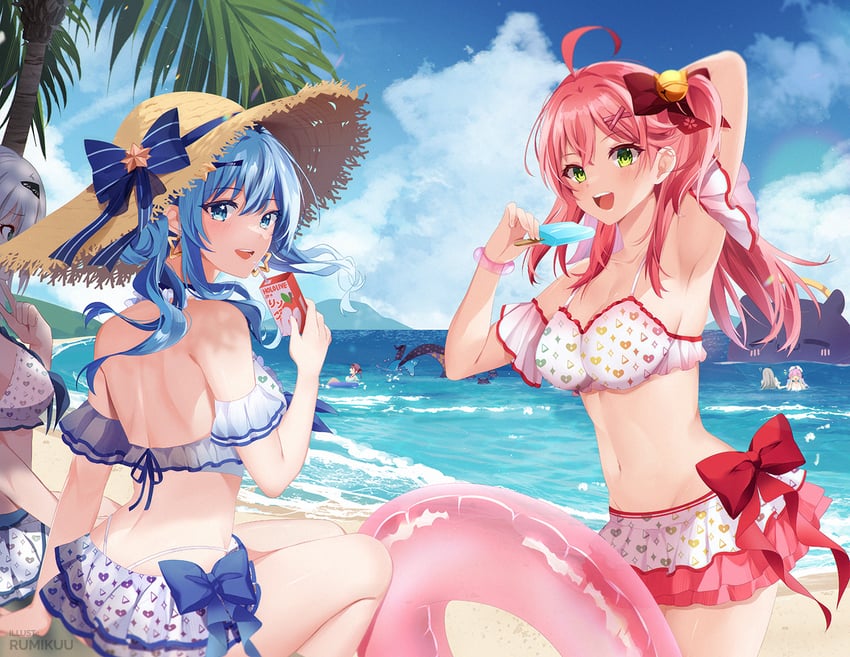 houshou marine, gawr gura, hoshimachi suisei, ninomae ina'nis, minato aqua, and 4 more (hololive and 1 more) drawn by k-rumi