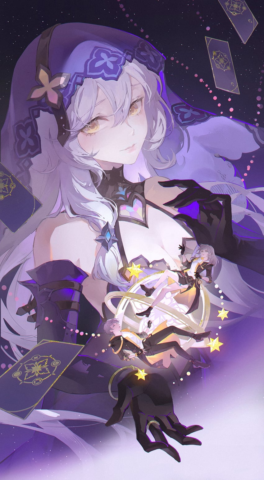trailblazer, stelle, caelus, and black swan (honkai and 1 more) drawn by shuang_wu