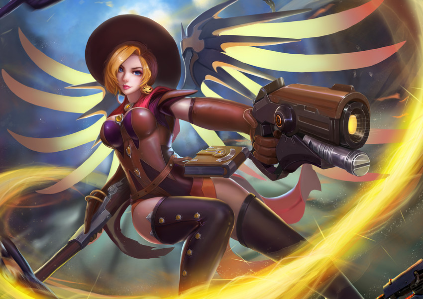 mercy and witch mercy (overwatch and 1 more) drawn by wanj
