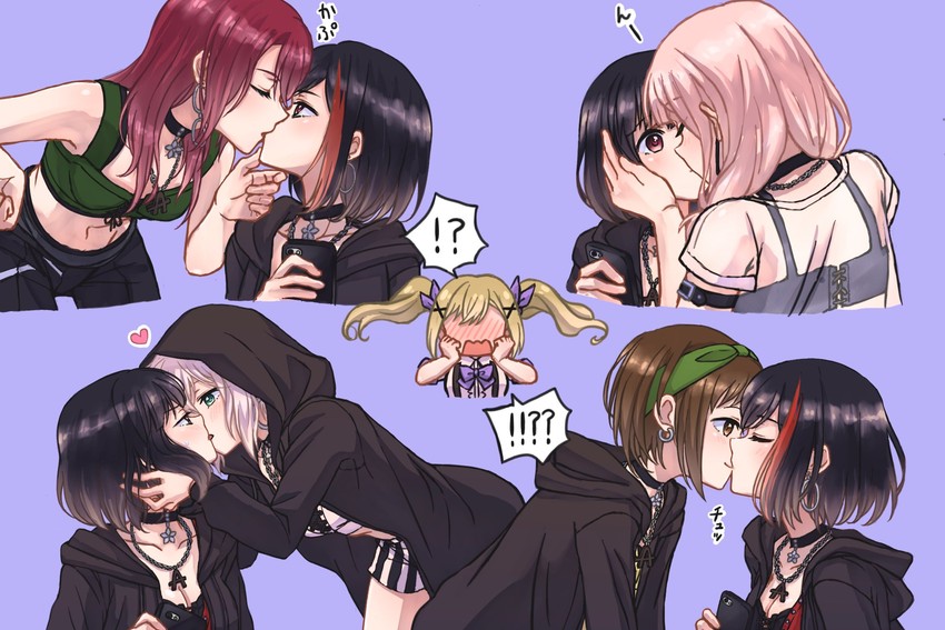 mitake ran, aoba moca, uehara himari, ichigaya arisa, udagawa tomoe, and 1 more (bang dream!) drawn by nicogori