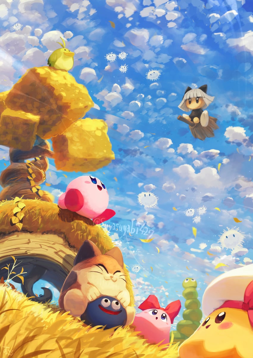 kirby, gooey, chuchu, pitch, nago, and 5 more (kirby and 1 more) drawn by suyasuyabi