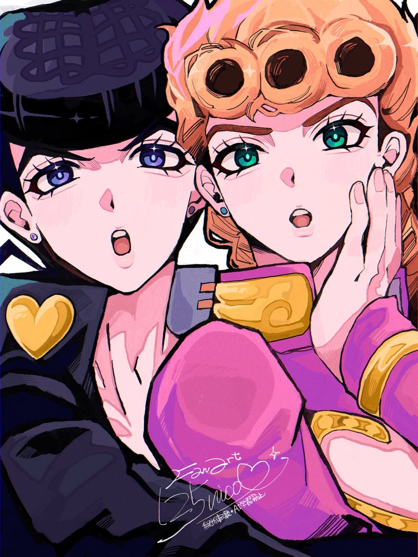 giorno giovanna and higashikata josuke (jojo no kimyou na bouken and 2 more) drawn by 25nc8