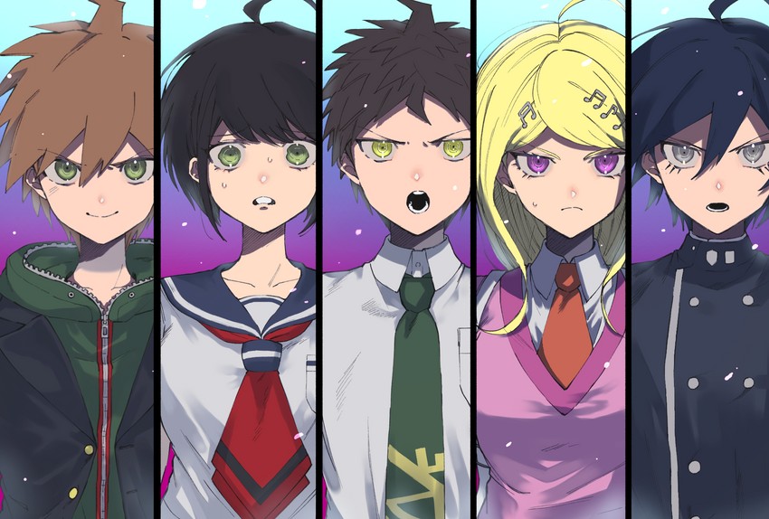 saihara shuichi, hinata hajime, akamatsu kaede, naegi makoto, and naegi komaru (danganronpa and 4 more) drawn by suzumetarou