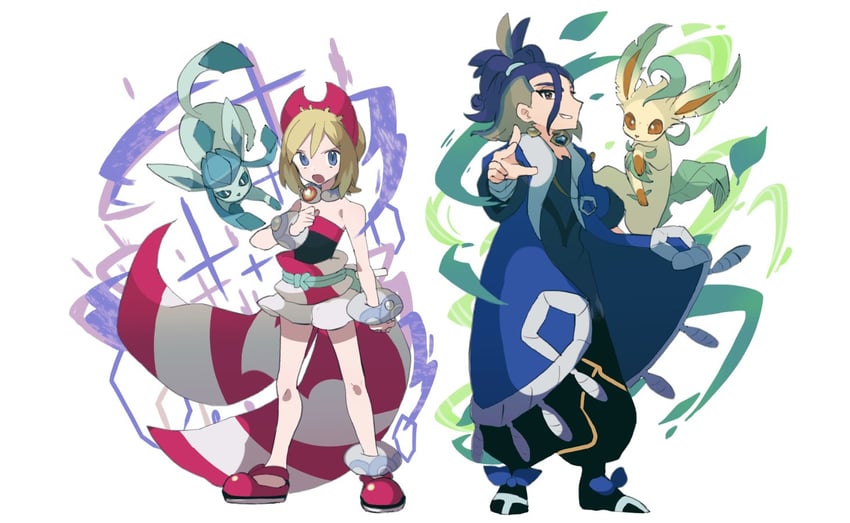 glaceon, irida, leafeon, and adaman (pokemon and 1 more) drawn by donguri_big