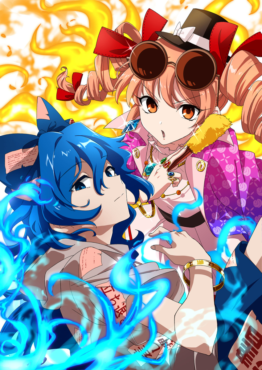 yorigami shion and yorigami jo'on (touhou) drawn by karasaki